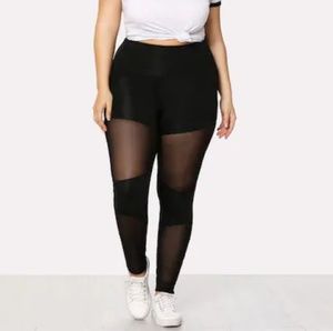 Plus Sheer Mesh Panel Leggings